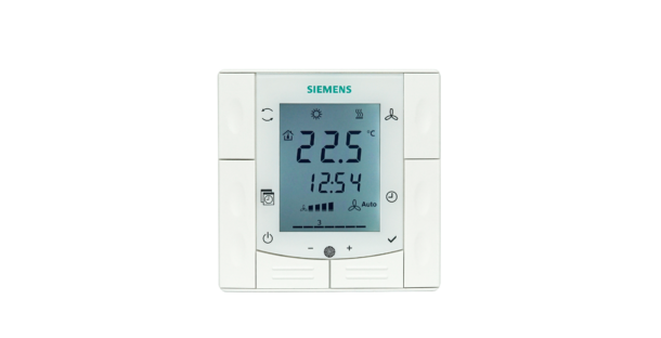 Raumthermostat mit automatischem Drehzahlschalter (RDF600T) Wochenprogramm, Sensor für Fernbedienung Für 2-Rohr- und 4-Rohr-Anwendungen Halbunterputzmontage in Verdrahtungsdose Beleuchtetes Display